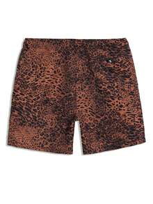 Manfinity KASUA Shorts de playa con estampado de leopardo, cintura con cordón y bolsillos para hombre, vacaciones - Marrón - Ver 3