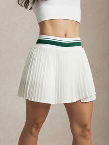 Activina Women's Striped Pleated Casual Sports Skirt - Green - View 4