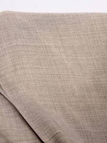 SHEIN PETITE CURVE 大码纯色简约高腰裤，休闲日常穿着 - 卡其色 - 查看 7