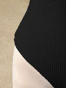 Swim Mod 女士浪漫度假下午茶清新甜美浅粉色可可纹理可调节蝴蝶结连体泳衣 - 黑色 - 查看 7