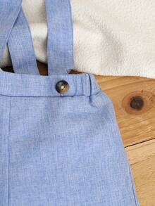 Souflis Souflis 两件套男婴正式绅士风套装，包括白色短袖衬衫配领结和休闲弹力腰带背带短裤，时尚优雅帅气，适合生日派对、庆典、演出、婚礼、洗礼和庆祝活动等场合，夏季穿着。 - 藍色 - 查看 7