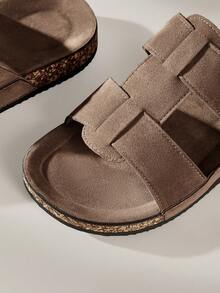 Solecia Flat Sandals Round-Toed Open-Toe PU Leather, Slippers For Outdoor Commuting And Beach Vacations Summer - Coffee Brown - View 5