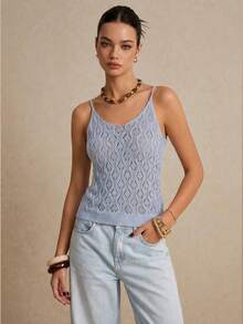 Poéselle 女士休闲纯色简约针织上衣 - 藍色 - 查看 5