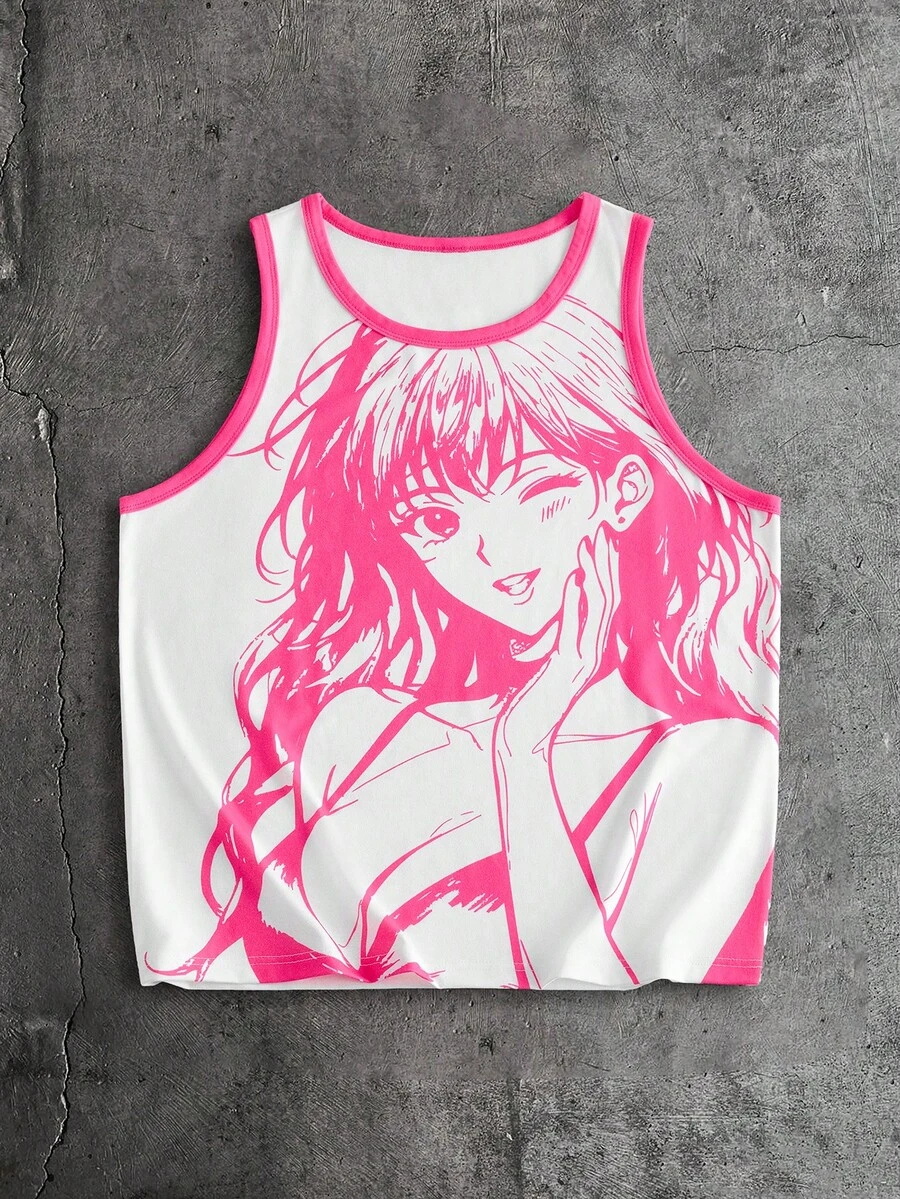 AXEPEAK Áo tank top nam không tay cổ tròn phối viền tương phản, in họa tiết thời trang, thích hợp cho mùa hè. - trắng - Xem 1