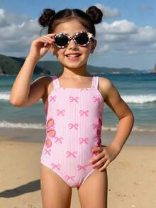 Young Girl Waist Tie Hollow Bowknot Striped Print Spaghetti Strap One-Piece Swimsuit Pink Bow Swimsuit Bow Print Swimsuit Striped Swimsuit Girls Swimsuit Pink One Piece Swimsuit Girls Bowknot Bathing Suit Cute Kids Swimsuits Girl Swimsuit Girls Bathing Suit Kids Swimwear Girl One Piece Kids Swimwear Girl Pink Bow One Piece Swimsuit Girl Bow Swimsuit Pink Bathing Suit - Pink - View 4