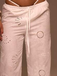 Musera Resort Quần ống rộng có dây rút bằng vải lanh, thích hợp mặc ngoài trời khi đi biển mùa hè, đi nghỉ mát, mặc hàng ngày, gợi cảm, dễ thương, phong cách boho, du lịch, đón nắng. - trắng - Xem 5