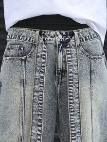 Manfinity EMRG Men's Light Blue Distressed Waist Belt Casual Wide Leg Denim Shorts - Light Wash - View 5
