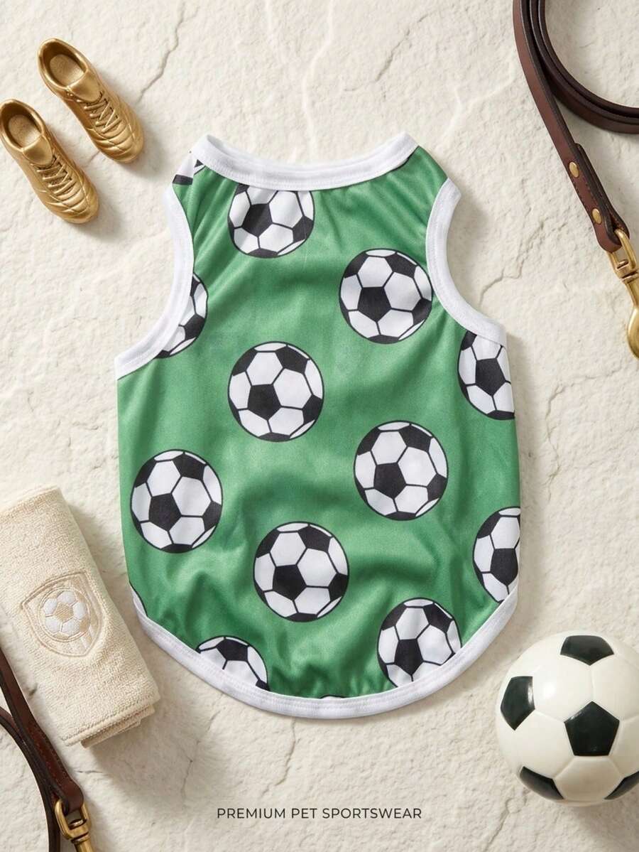 PETSIN 1pc Green Pet Vest For Cats And Dogs, Football World Cup Themed, Sunscreen And Insect-Proof, Summer - Multicolor - View 1