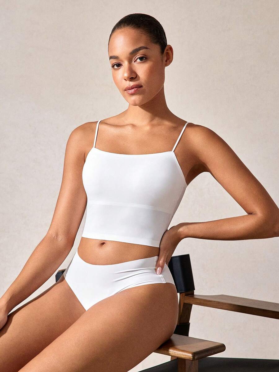 Solid Comfortable Wireless Bra, Lingerie - White - View 1