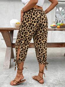 EMERY ROSE Plus Size High Waist Drawstring 7/8 Pants, Spring/Summer - Coffee Brown - View 2