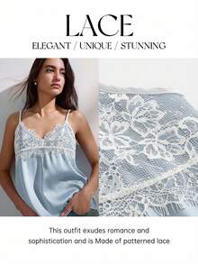 Maija 女士蕾丝拼接吊带背心，舒适亲肤，优雅百搭，适合外出、复活节、音乐节、毕业典礼、早午餐等场合。 - 藍色 - 查看 6