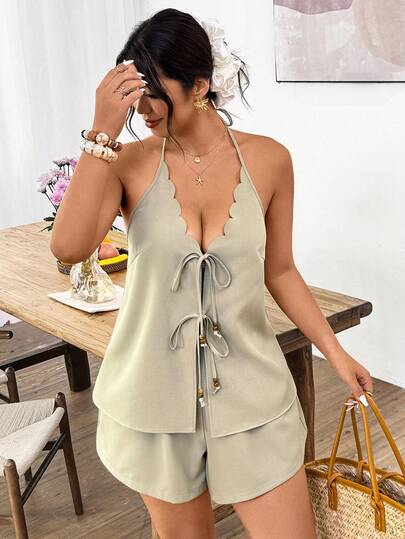 Lounesse Plus Size Women's 2 Pieces Casual Vacation Set, Camisole + Shorts, New Summer Collection