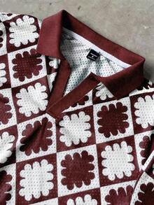 Manfinity Homme Men's All-Over Print Casual Versatile Commuting Short Sleeve Polo Shirt - Burgundy - View 4