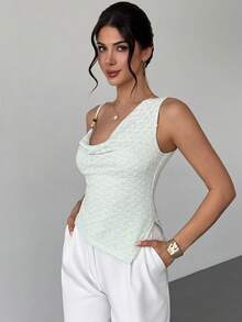 Rafferiza Women's Elegant White Summer Tank Top,Textured Fabric Sleeveless One Shoulder Asymmetric Hem Draped Party Night Fashionable Casual Classy Tops - Mint Green - View 7
