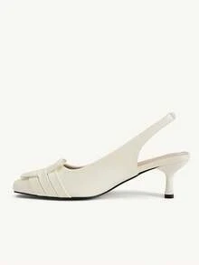 CUCCOO CHICEST Giày cao gót cổ yếm dáng thấp cho nữ, kiểu dáng xòe, mũi nhọn, kín mũi, thoải mái khi dự tiệc hoặc công sở. - Màu be - Xem 5