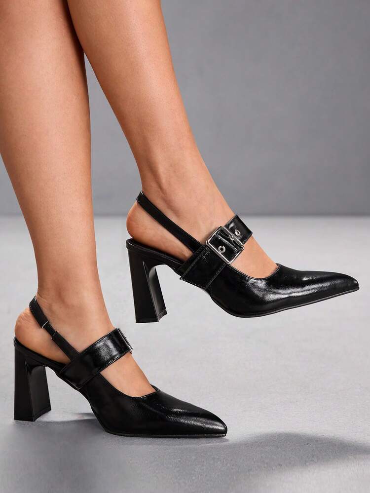 CUCCOO SZL Women's Fashion Versatile Commuter Buckle Pointed Toe Pumps
