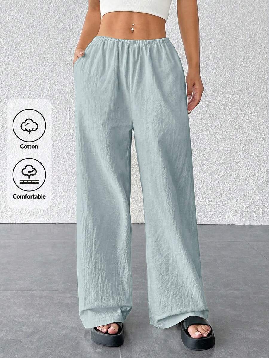 SHEIN PETITE 女士纹理简约宽松阔腿裤