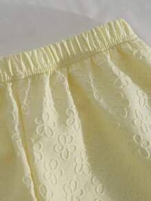 SHEIN Conjunto de 2 piezas de top de tirantes con textura en relieve y volantes y pantalones de pierna ancha en color amarillo para niñas y adolescentes, lindo y de moda para uso diario en primavera/verano - Amarillo - Ver 6