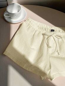 Comfortcana Women's Cream Drawstring Waist Loose Casual Shorts - Cream - View 3