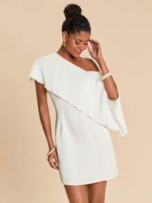 Travachic 优雅不对称肩部休闲短款连衣裙（女款） - 白色 - 查看 2