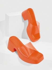 HighSole Woman Shoes Minimalist Thick Sole Single Band Fashion Summer Orange Wedge Slide Sandals For Summer Vacation Shoes Summer Party Baddie Chic Gorgeous Style Spring Shoes Spring Break Easter - Orange - View 9