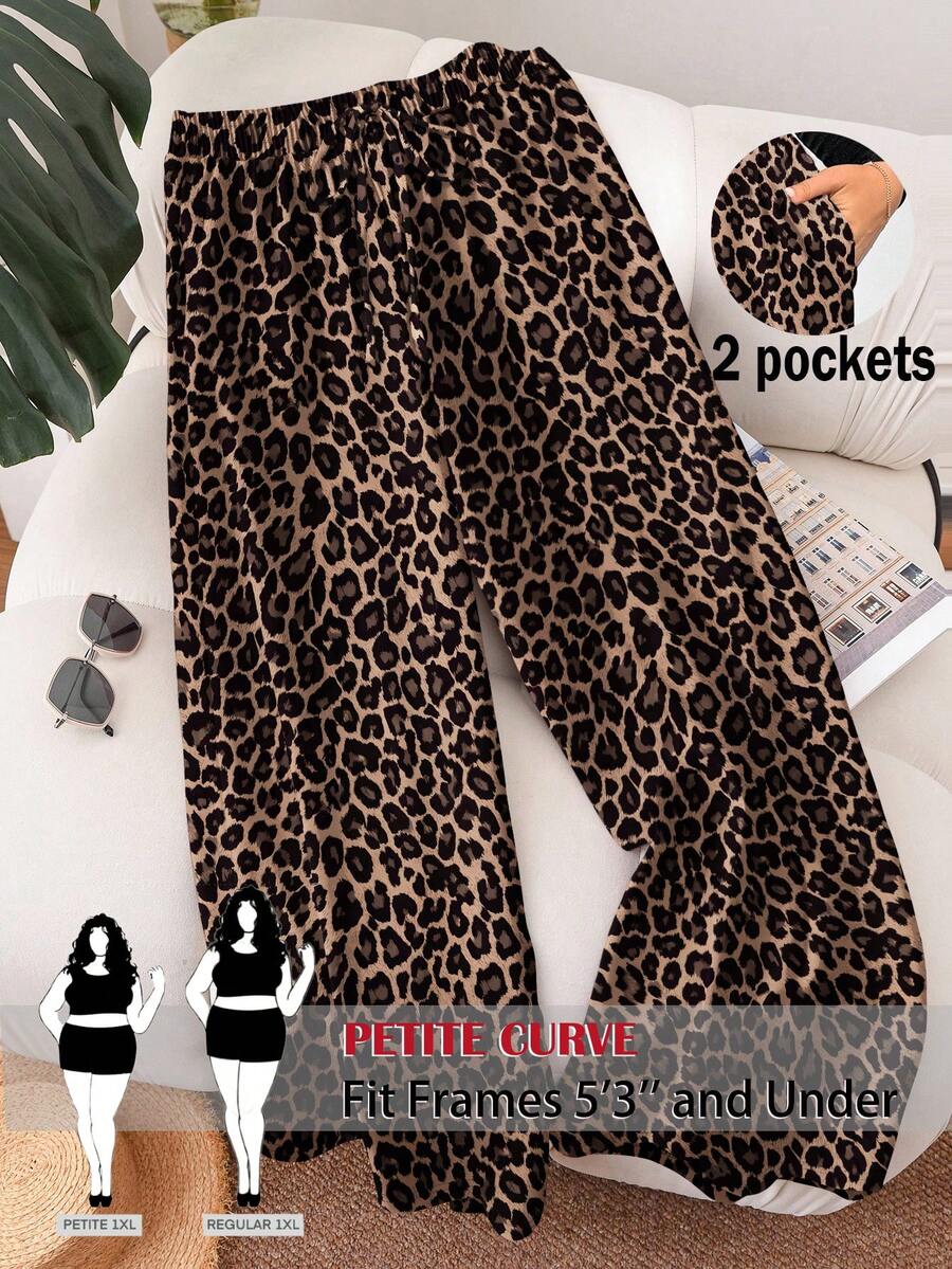 SHEIN PETITE CURVE 大码弹力腰休闲裤 - 彩色 - 查看 1