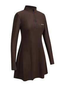 Innovista Women's Summer Letter Print Zipper Half-Zip Side Slit Long Sleeve Thumb Hole Sun Protection Jacket - Black - View 6