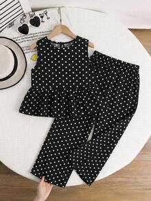 SHEIN 2件套少女碎花无袖上衣和宽松休闲裤套装 - 彩色 - 查看 2