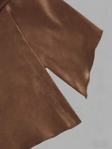 Siren Gaze 女士真皮上衣，时尚褶皱不对称下摆抹胸上衣，适合外出和派对，圣诞节荷叶边PU皮革侧开衩抹胸露脐上衣 - 棕色 - 查看 4