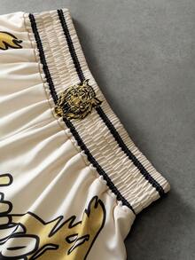 PAVTROS Men's Letter & Graphic Print Elastic Waist Contrast Trim Shorts Gym Shorts Kick Boxing Short Tiger Shorts Design Shorts Muay Thai Shorts - Multicolor - View 3