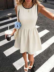 Pariaura Đầm nữ không tay màu mơ và đen, kiểu dáng gợn sóng, thắt eo bằng ruy băng, thích hợp cho đi làm, đi nghỉ mát, đi biển, mặc hàng ngày, mùa xuân/hè, đầm hè, đầm trắng, đầm hở lưng, đầm dự tiệc. - Nhiều màu - Xem 5