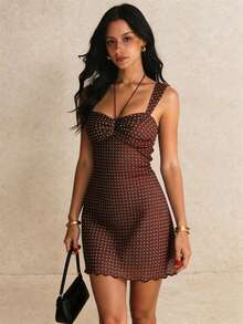 Poéselle 女士波点印花褶皱吊带迷你连衣裙 - 棕色 - 查看 3