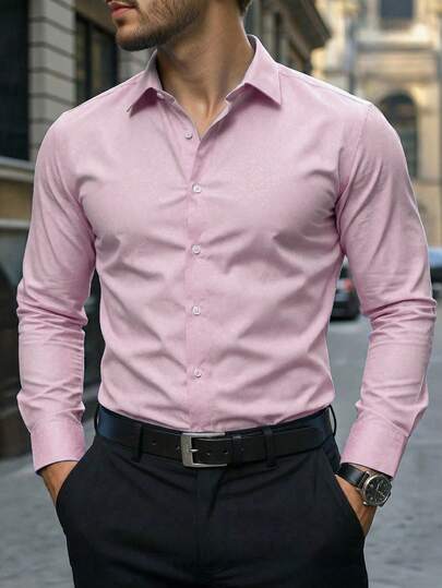 Manfinity Bizformal Men's Business Casual Embossed Fabric Long Sleeve Shirt