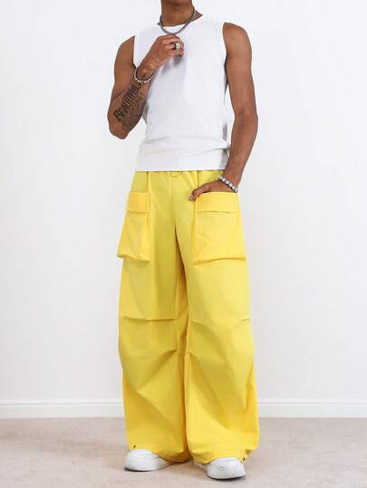 TOKVUE מכנסי קרגו בצבע אחיד ורב-תכליתיים לגברים