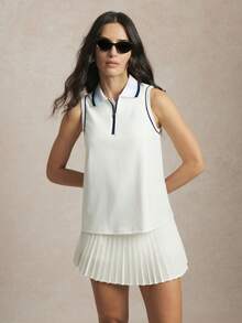 Activina  Women's Casual Sports Half-Zip Sleeveless Polo Shirt - Blue - View 6