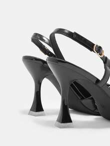 CUCCOO CURVES 女鞋 女士尖头黑色漆皮搭扣设计日常百搭时尚宽楦高跟鞋 - 黑色 - 查看 4