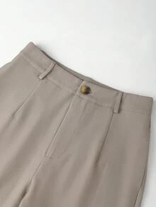 GlowEve Áo khoác trơn màu tối giản thanh lịch dành cho nữ có thiết kế eo trang trí kim loại và quần ống đứng, phù hợp để đi làm, thanh lịch cao cấp - Màu Khaki - Xem 5