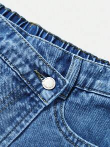 SHEIN Tween Girl Summer Boho Stonewashed Asymmetrical Hem Wrapped Denim Mini Skort - Medium Wash - View 4