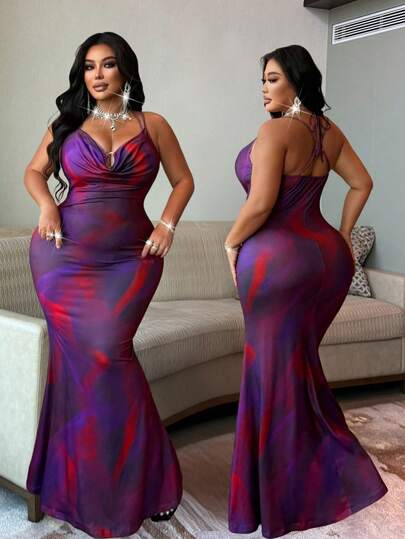 NU&NOW Plusstorlek elegant och sexig sjöjungfruklänning med spaghettiband, vår/sommar, dam