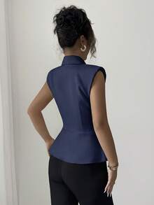 Elenzga Áo khoác không tay nữ thanh lịch, tối giản với khóa kim loại. - Màu xanh hải quân - Xem 2