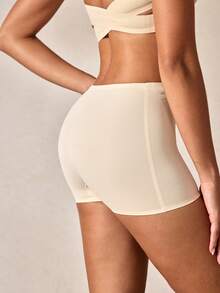 1 Peça Calcinha Boxer Sem Costura de Cintura Alta para Mulheres, Shorts Tipo Menino, Calcinha Macia, Roupa Íntima Casual e Confortável, Antitransparência, Sem Enrolamento, Shorts de Bottom, Lingerie - Bege - Visão 3