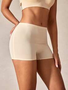 1 Peça Calcinha Boxer Sem Costura de Cintura Alta para Mulheres, Shorts Tipo Menino, Calcinha Macia, Roupa Íntima Casual e Confortável, Antitransparência, Sem Enrolamento, Shorts de Bottom, Lingerie - Bege - Visão 6