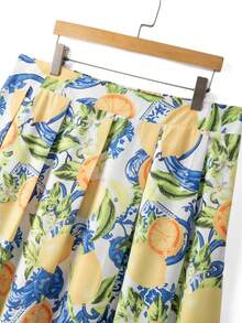 GlowEve CURVE Bộ 2 món gồm áo không tay ôm sát và chân váy in họa tiết lá chanh dành cho nữ, trang phục thường ngày thanh lịch cho kỳ nghỉ. - Màu vàng - Xem 6