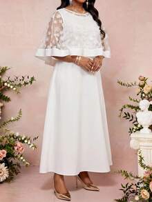 大码白色套装 优雅派对 3D 花卉装饰网纱披肩无袖连衣裙 两件套 夏季连衣裙 春季连衣裙 婚礼宾客连衣裙 女士派对连衣裙 优雅派对连衣裙 婚礼/派对/鸡尾酒会 女士奢华晚礼服 女士连衣裙 优雅婚礼 女士高贵连衣裙 优雅女士连衣裙 正式礼服 新娘送礼会礼服 新娘 白色优雅连衣裙 - 白色 - 查看 6