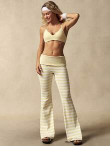 VARSIVA Women's Striped Fold-Over Waist Flare Leg Sports Pants - Multicolor - View 5