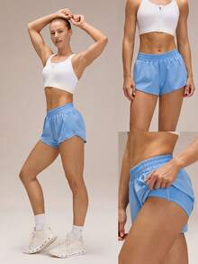 GLOWMODE Quần short thể thao cạp thấp 2,5 inch thoáng mát, nhanh khô, nhẹ, có túi khóa kéo, dải phản quang, tích hợp lớp khử mùi, thích hợp cho chạy bộ, tập luyện, tập gym, tập thể dục, ngày Valentine. - Màu xanh lam - Xem 9