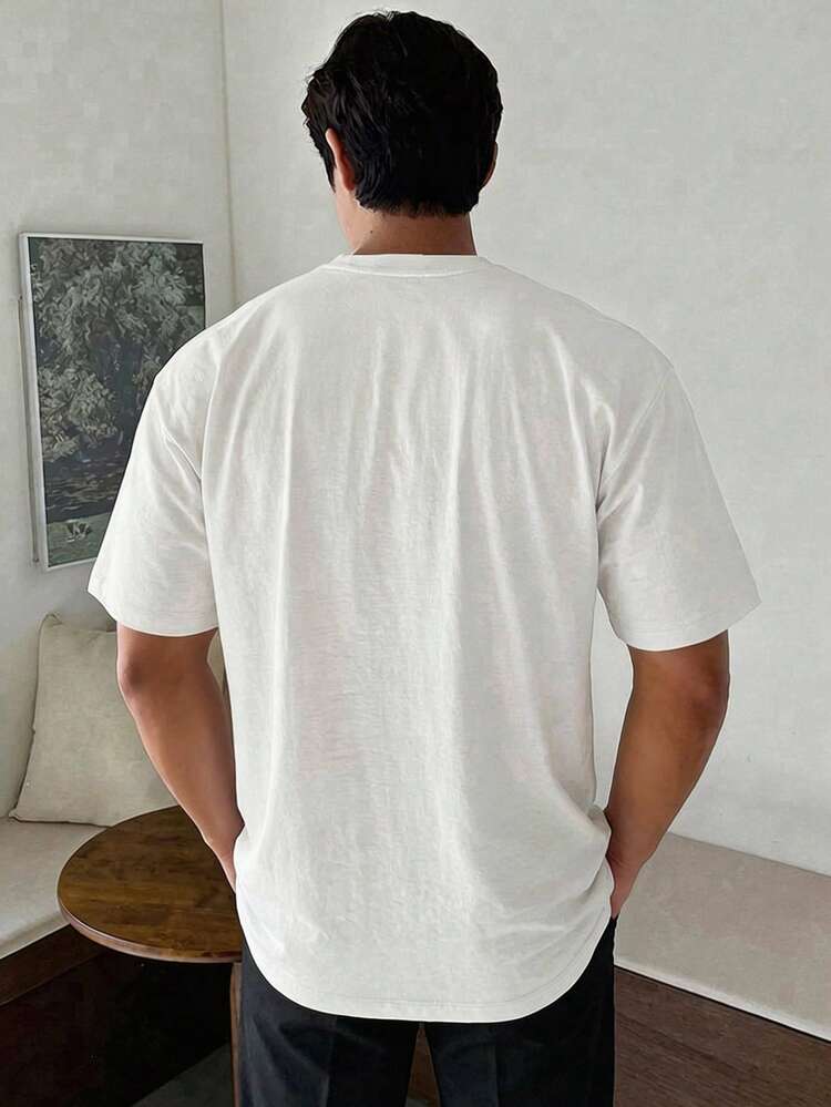 Plus Size Men's Solid White Short Sleeve T-Shirt, Summer