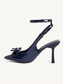 CUCCOO CHICEST Women's Pointed Toe High Heel Shoes With Double Bow Ankle Wrap, Elegant Romantic Sweet Style, Deep Blue Color, Suitable For Dates, Afternoon Tea, Commuting - dark blue - View 5