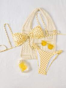 Swim Mod Bộ bikini chấm bi, đồ bơi gợi cảm dành cho nữ với dây đeo có thể điều chỉnh, trang phục đi biển mùa xuân/hè cho nữ, bikini hai mảnh dành cho nữ. - Màu be - Xem 4
