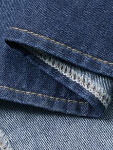 Dazy Plus Đầm denim dáng rộng thoải mái kiểu retro, cổ bẻ, dáng chữ A dài, ôm dáng, thích hợp cho mùa xuân và mùa thu. - Rửa trung bình - Xem 3